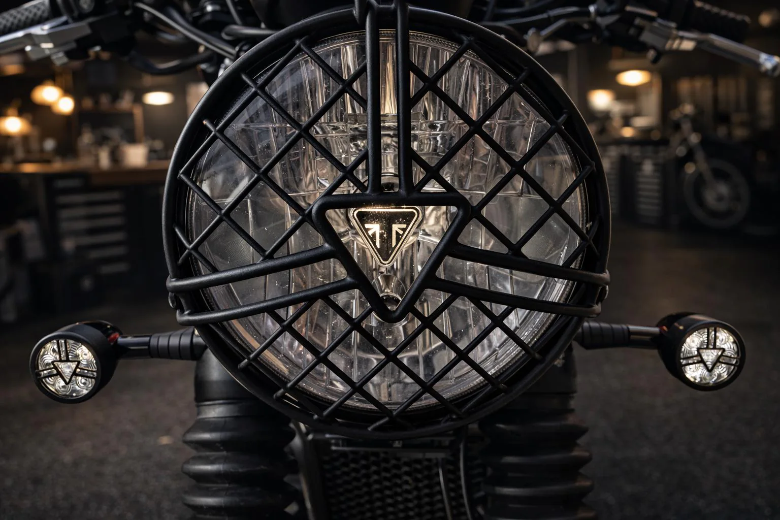 Moto de cliente — Detalle del intermitente delantero